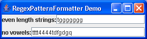 A formatter for regular expressions to be used with JFormattedTextField