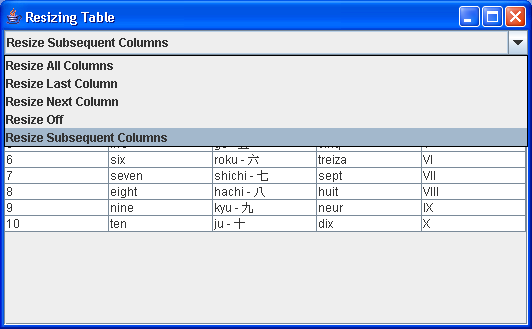 Resize Table