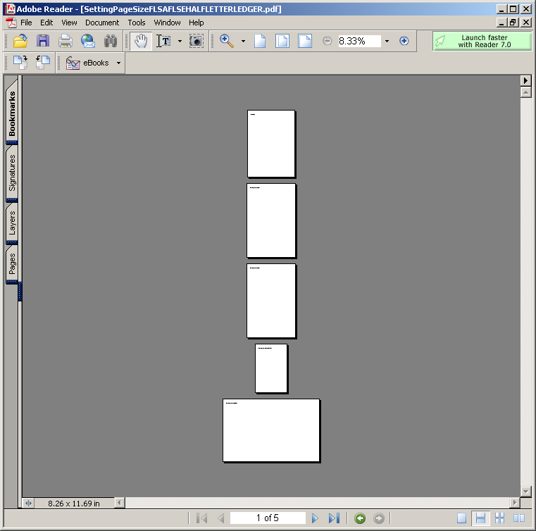 Creates a PDF document with a certain pagesize: FLSA, FLSE, HALFLETTER, LEDGER