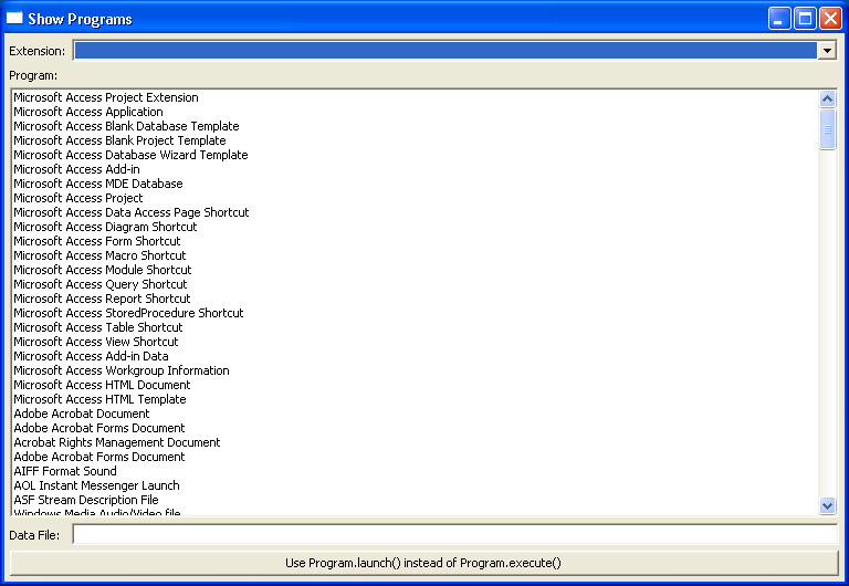 Shows the extensions on the system and their associated programs