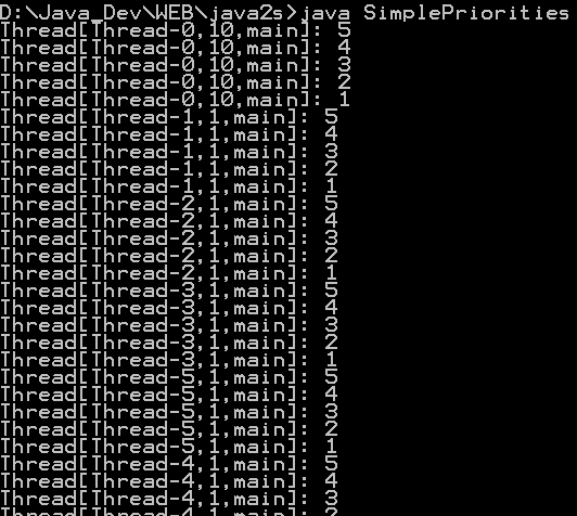 Shows the use of thread priorities.