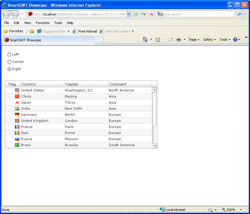 Changing Column Align Sample (Smart GWT)