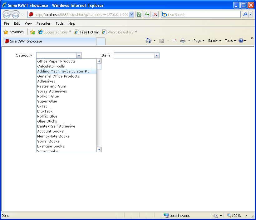 Form Data bound Dependent Selects Sample (Smart GWT)