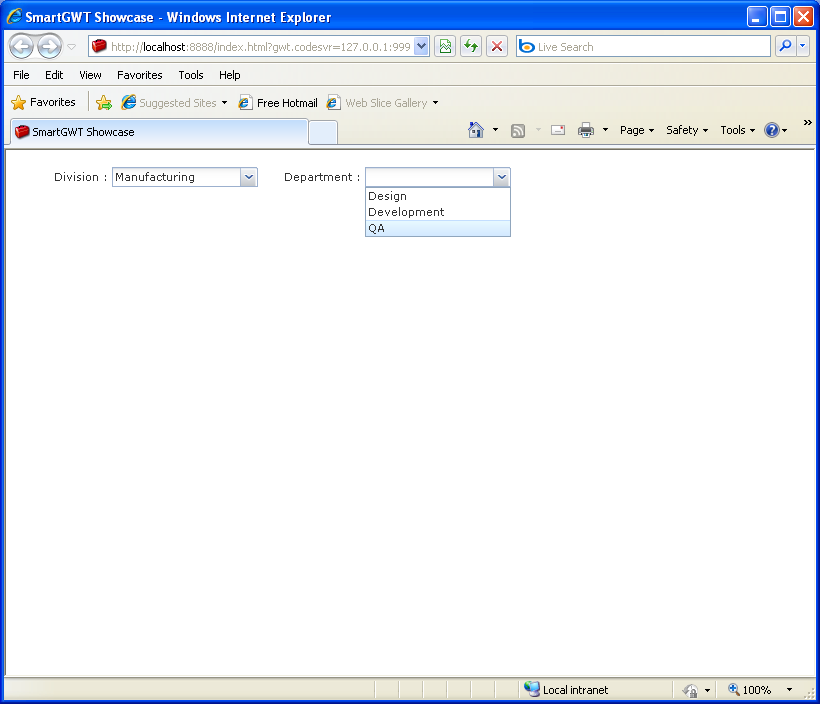 Form Dependent Selects Sample (Smart GWT)