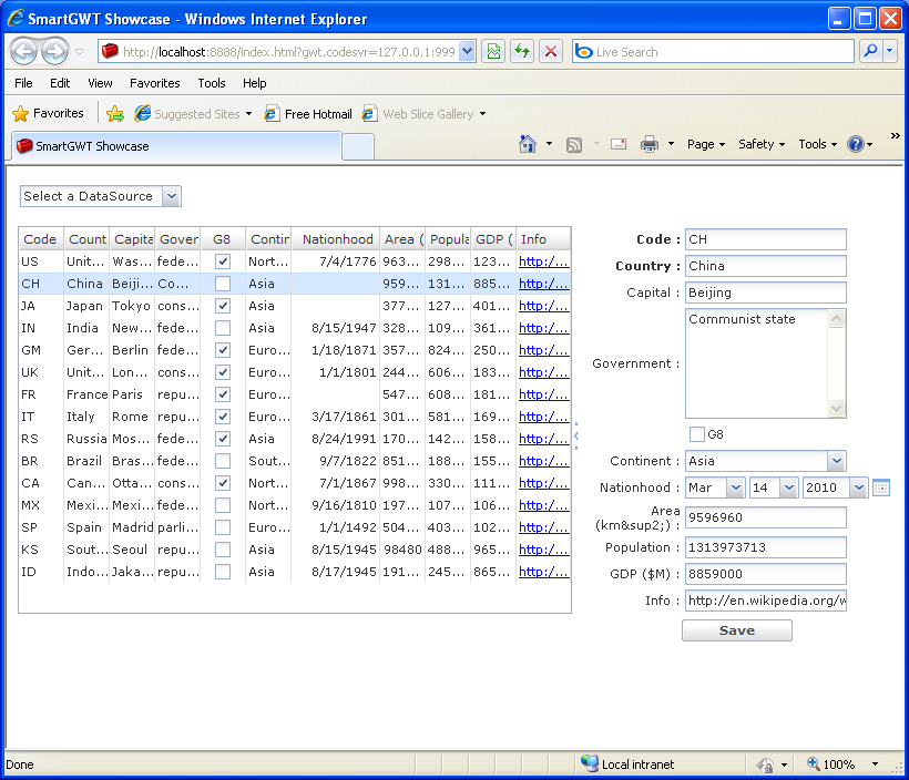 Grid and Form driven by the DataSource definition and no code to displaying labels or fields (Smart GWT)