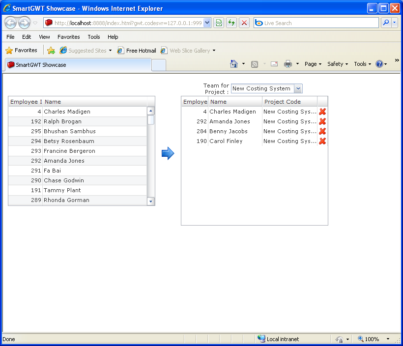 Grid Data Bound Drag and Drop Sample (Smart GWT)