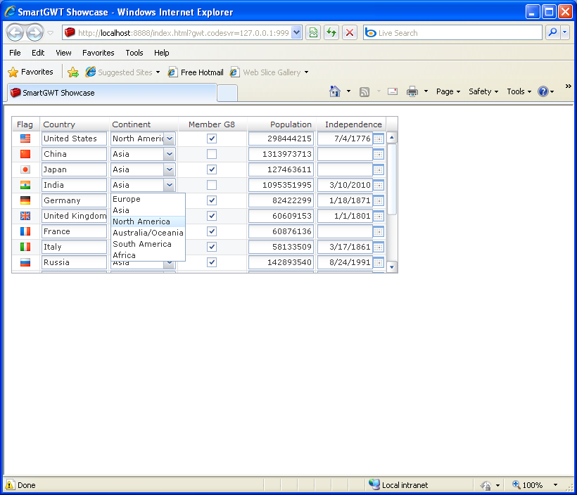 Grid Editing All Rows Sample(Use the editor as the renderer) (Smart GWT)