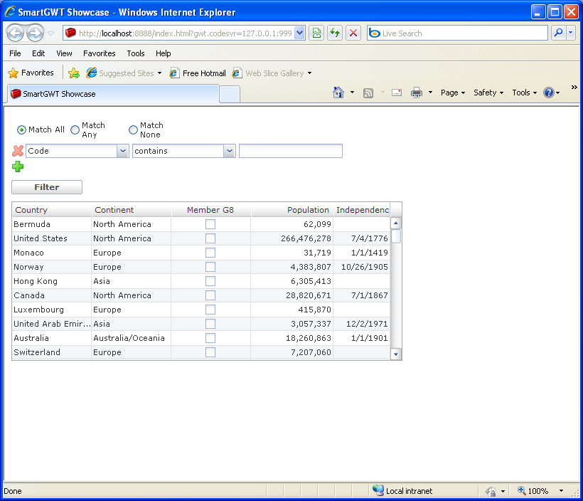 Grid Filter Bulder Sample (Smart GWT)