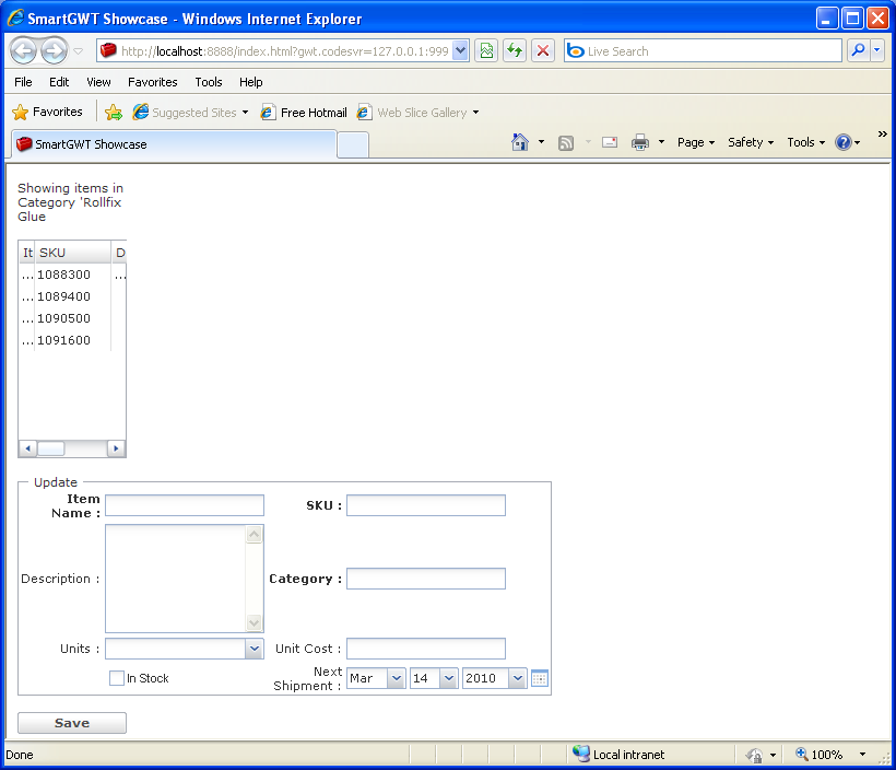 Grid Form Update Sample (Smart GWT)