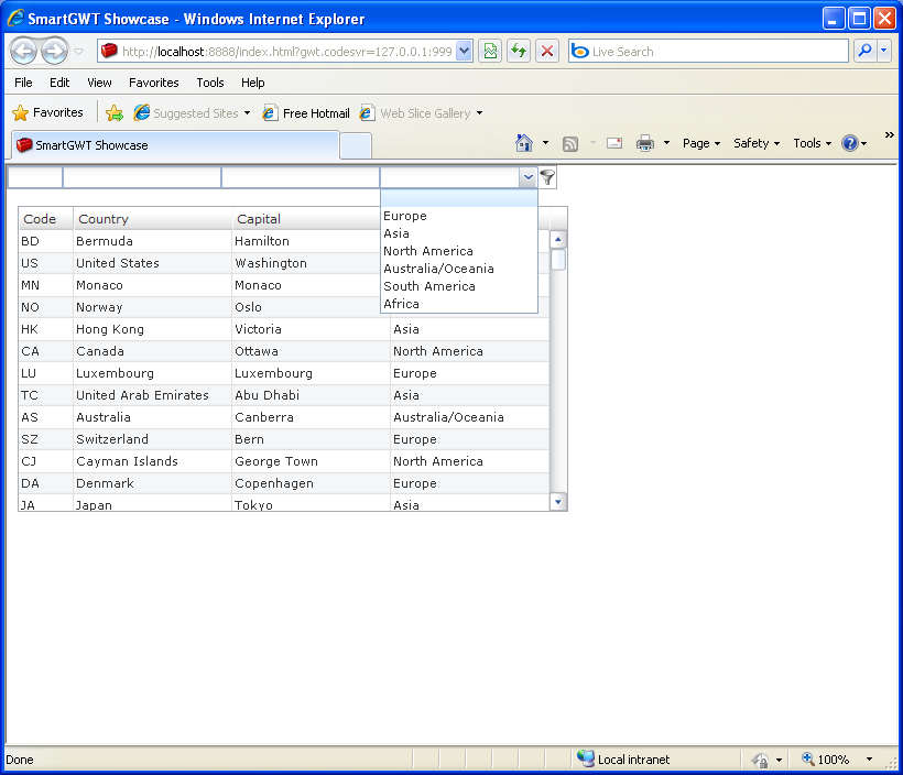 Grid Live Filter Sample (Smart GWT)