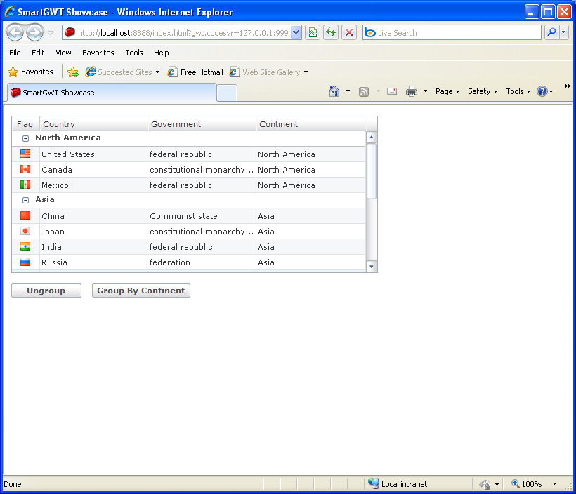 Grid with Dynamic Grouping Sample (Smart GWT)