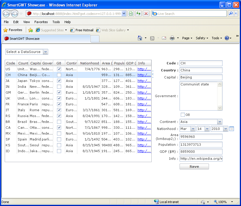 Link the table and form fields (Smart GWT)