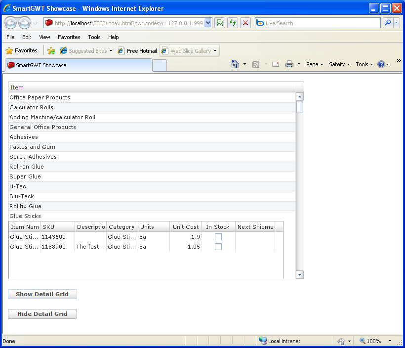 Nested Grid in another Grid cell Sample (Smart GWT)