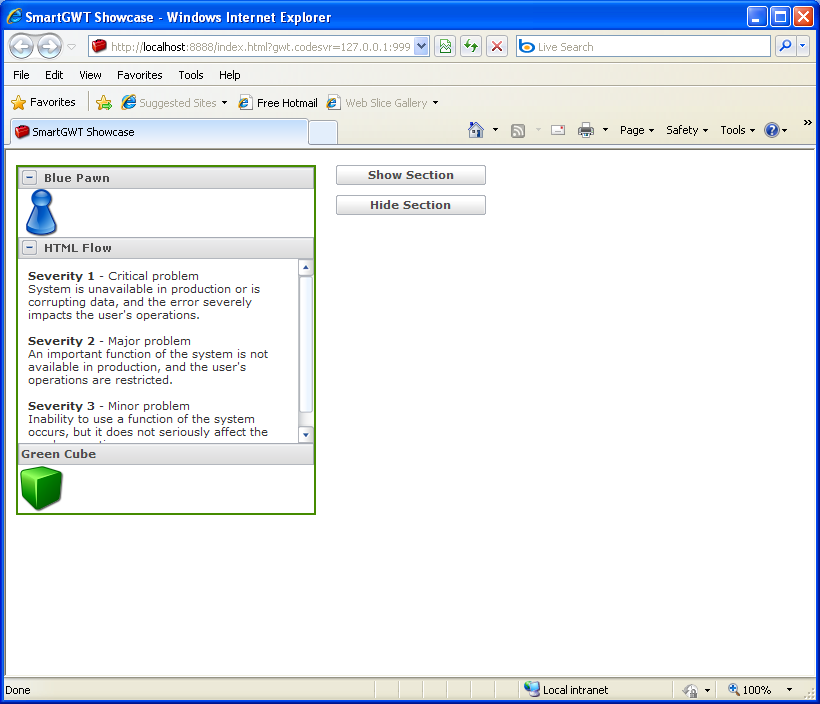 Sections Show/Hide Sample for accordion panel (Smart GWT)