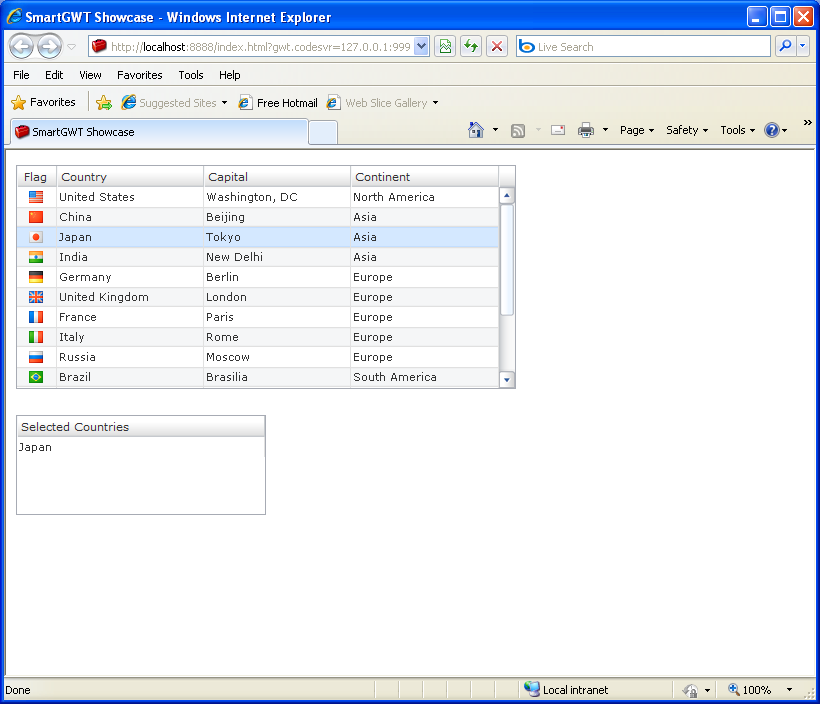 Table Single Select Sample (Smart GWT)