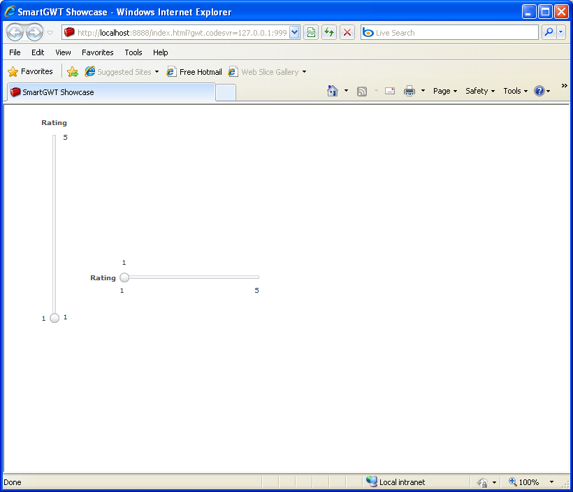 Vertical/Horizontal Slider Sample (Smart GWT)