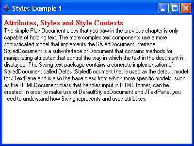 JTextPane Styles Example 1