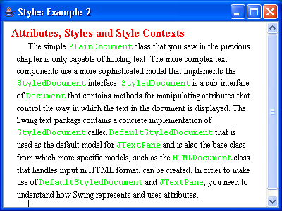 JTextPane Styles Example 2