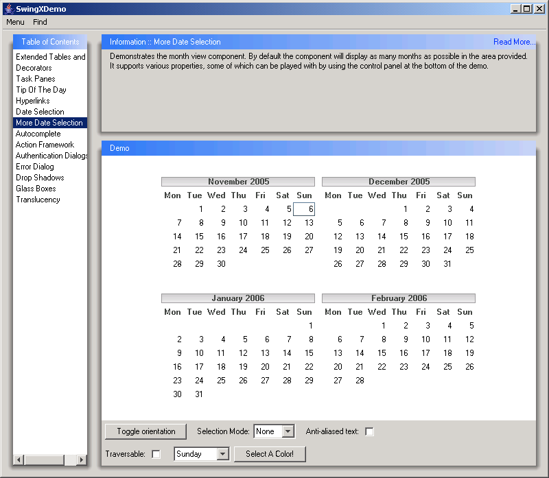 Swing Date selector (Chooser): more months