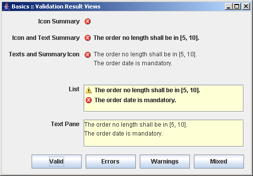 Different validation result views