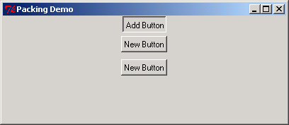 Pack layout manager:Button component placed against top of window