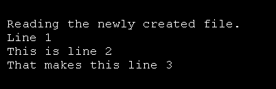 Reading the newly created file.