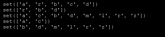 Set operations on unique letters from two words