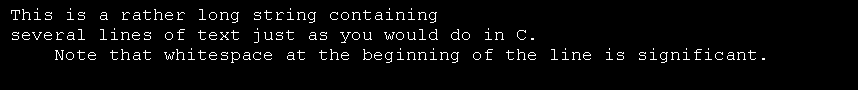 String literals span multiple lines in several ways.