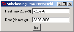Subclassing Pmw EntryField: real number and date