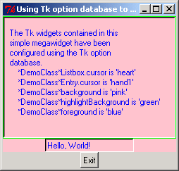 Using Tk option database to configure Tk widgets