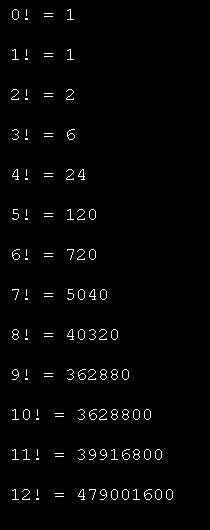 Calculating factorials using recursion