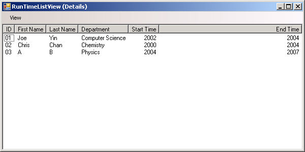 Construct ListView at run time: build structure and insert records