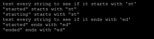 Demonstrating StartsWith and EndsWith methods