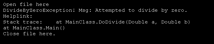 Exception Help Link, Message and Trace