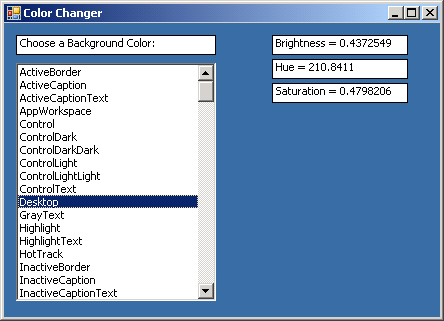 Get all Known color and calcuate its Brightness and Saturation