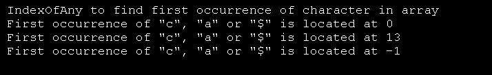 IndexOfAny to find first occurrence of character in array