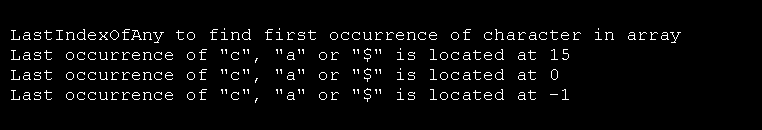 LastIndexOfAny to find first occurrence of character in array