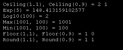 Math: Min, Max, Exp, Ceil, Round and Log10