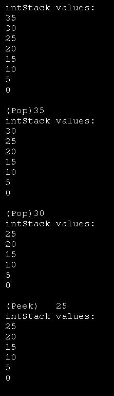 Simple Demo for Stack: Push, Pop and Peek