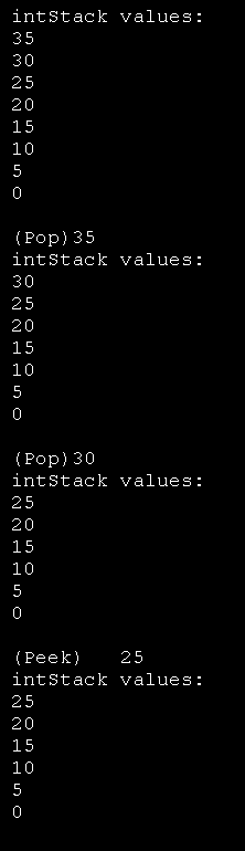 Stack Demo: push, pop and peek