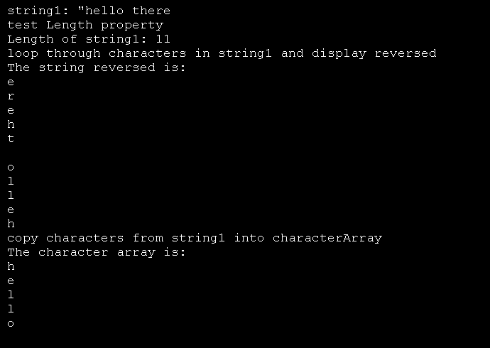 String properties Length and Chars and method CopyTo of class String