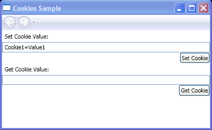 Create and retrieve cookies from a Windows Presentation Foundation (WPF) application using SetCookie and GetCookie.