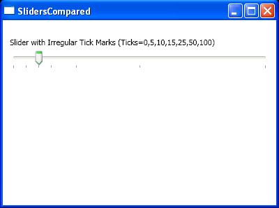 Slider with Irregular Tick Marks (Ticks=0,5,10,15,25,50,100)