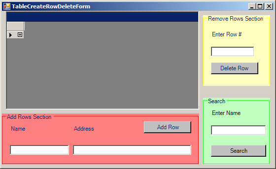 Table Create/Row Delete