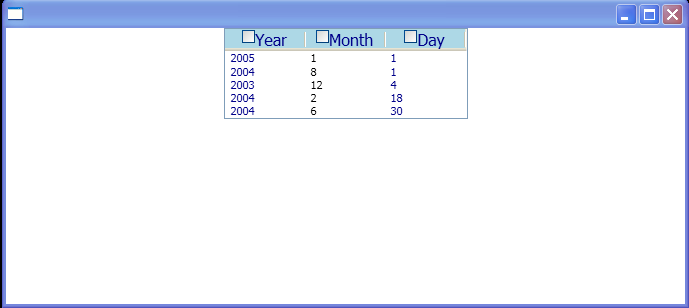 Create a ListView control that uses a GridView view mode to display a collection of DateTime objects.