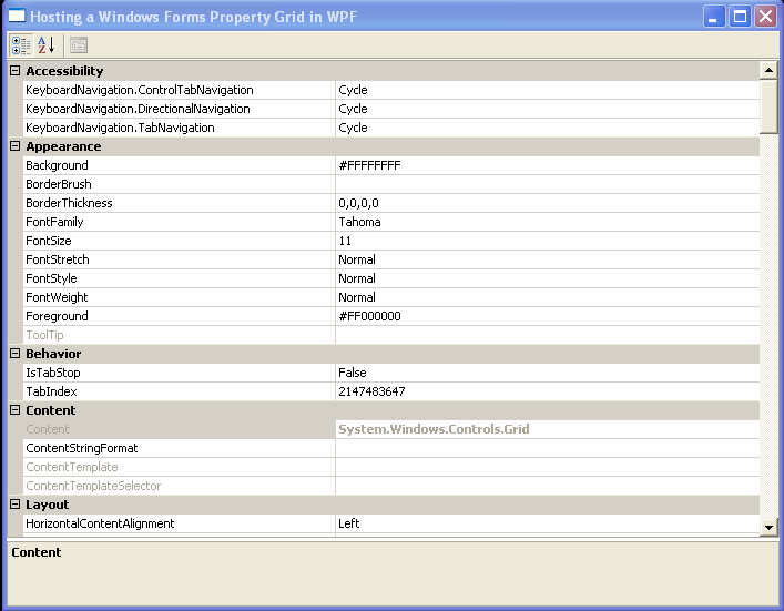 Hosting a Windows Forms Property Grid in WPF