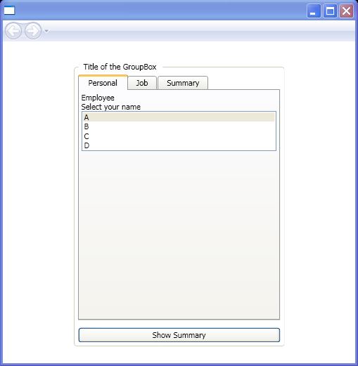 Use a GroupBox control to create a container for a TabControl.