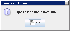 Adding Components to the Button Area: Using JOptionPane with a JButton containing a text label and an icon