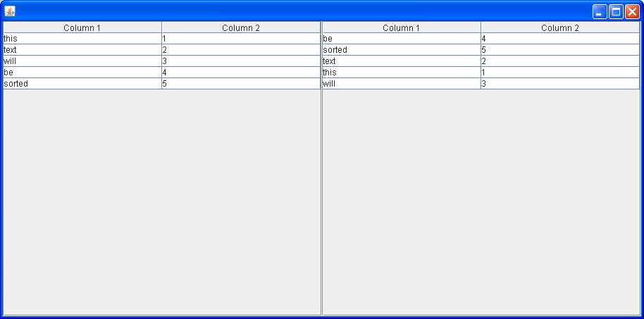 Sample Sorting Table Model