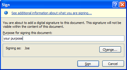 Enter the purpose for signing this document.